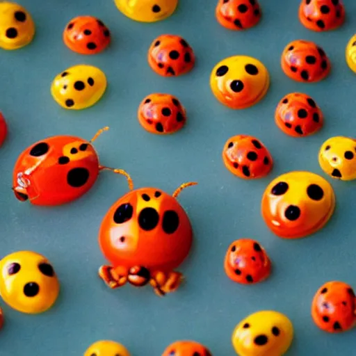 Prompt: promotional still wide angle, anthromorphic baby ladybugs, baby gummi bears, harry potter and the sorcerer's stone, imax, 7 0 mm.