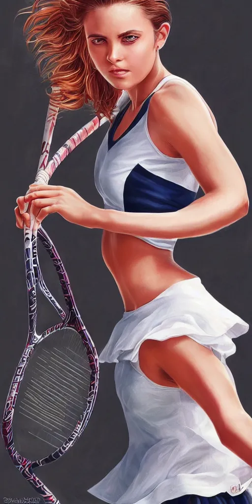 Image similar to a beautiful young elegant girl playing tennis, with a close-up of the upper body in the style of stefan kostic, realistic, sharp focus, 8k high definition, insanely detailed, intricate, elegant, art by stanley lau and artgerm