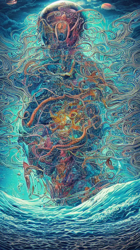 Image similar to android jones alex grey alex grey mark cooper artgerm artstation award winning photorealistic detailed hypervivid intense fantasy concept art, hypervivid intense mcbess, the sea by dan mumford