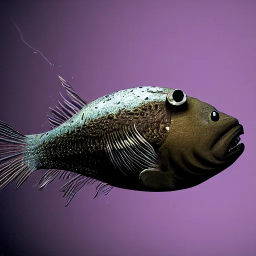 Image similar to angler fish in the abbys, deep dark ocean, Ray tracing reflection, octane render