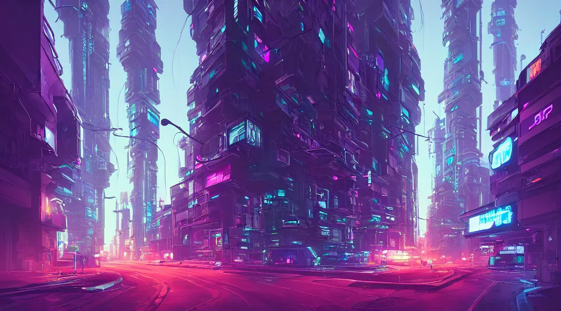 Image similar to street view of futuristic cyberpunk city at night, retro. james gilleard. cyberpunk art by stephan martiniere, cgsociety, ring towers, line art, retrofuturism, futuristic, zaha hadid, beeple