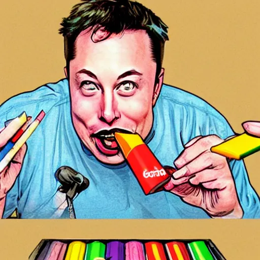 Prompt: Elon musk eating crayons