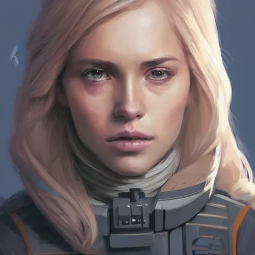 Image similar to portrait of a woman by greg rutkowski, syal antilles, blonde hair, star wars expanded universe, she is about 2 0 years old, wearing starfighter pilot uniform of the galactic alliance, digital painting, artstation, concept art, smooth, sharp foccus ilustration, artstation hq