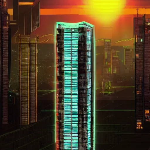 Prompt: “establishing shot of an isolated tower in Neo-Tokyo. 10 times bigger than any other building nearby. 2077 Akira. 8k”