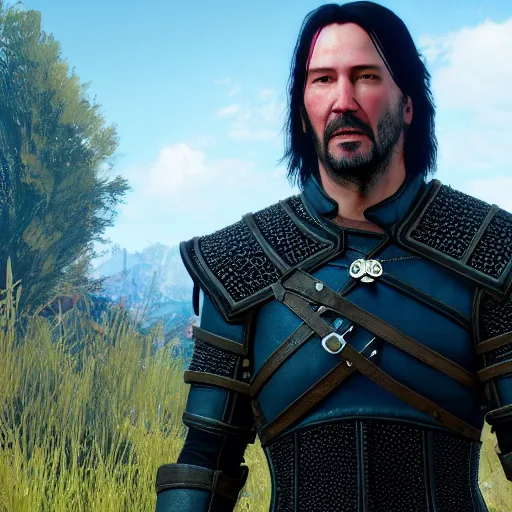 Prompt: keanu reeves in the witcher 3 4 k detailed super realistic