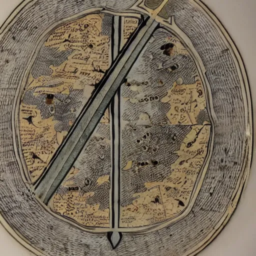 Image similar to a sword with an inlay engraving of a medieval map