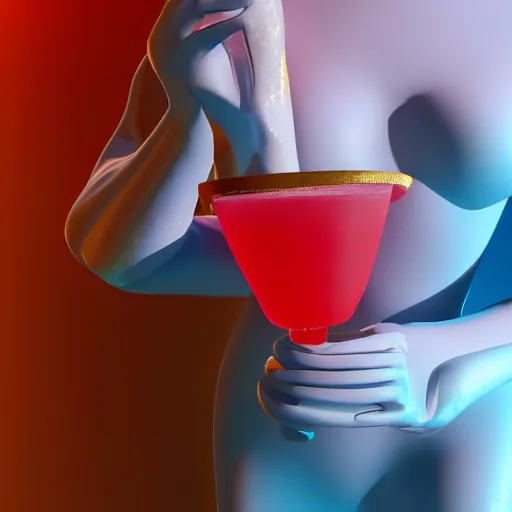 Image similar to close - up of white reneissance statue holding a coctail, colorful coctail, digital painting, 3 d render