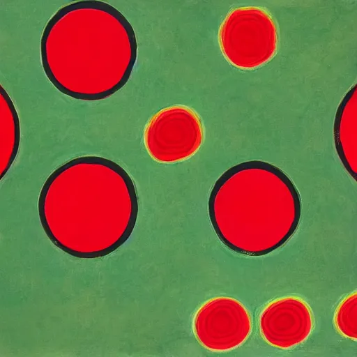 Prompt: an abstract space of symbols and a pair of acid red and black sun in a green sea