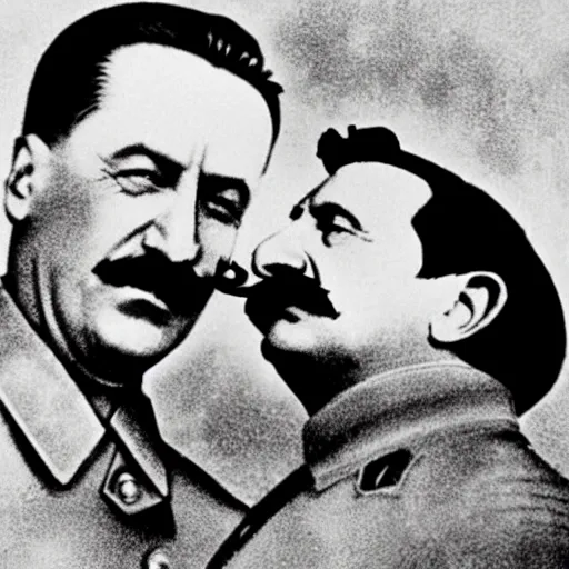 Prompt: stalin kissing hitler