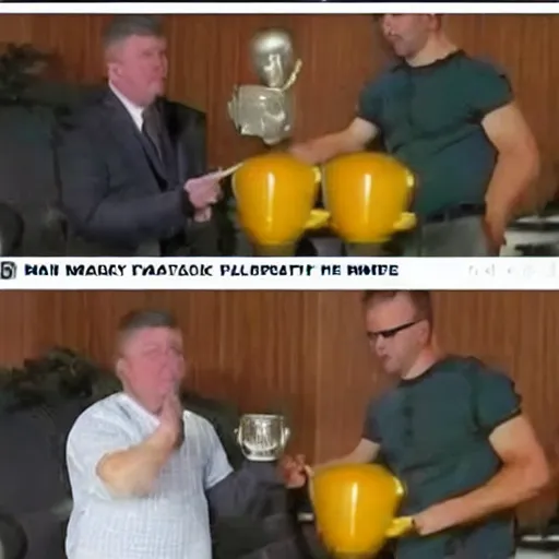 Image similar to man accidentally breaks his most pathetic man trophy.