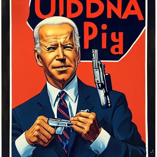 Image similar to propaganda poster of joe biden pointing gun directly at camera, by j. c. leyendecker, bosch, lisa frank, jon mcnaughton, and beksinski