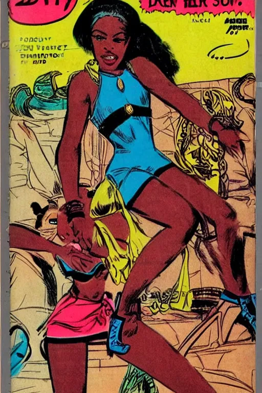 Image similar to !dream native african girls drawn by Jack Kirby, vintage 70s comic cover