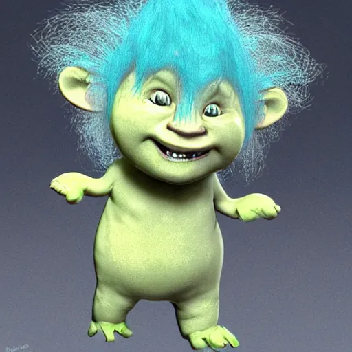 Prompt: cute little troll, with sticky up hair , 3D render , digital art