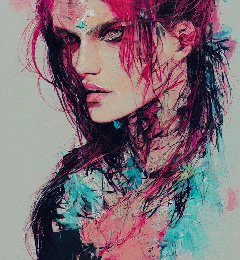 Image similar to close up portrait painting of a female dressed in nineties street styling, concept art, intricate details, highly detailed, aesthetically pleasing pastel colors, art by conrad roset