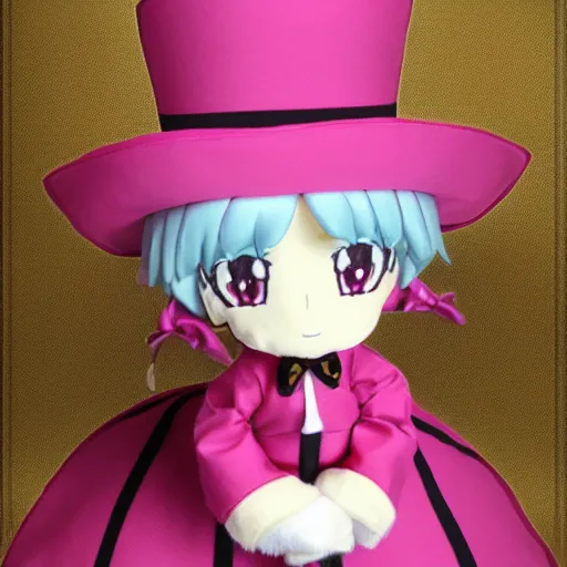 Image similar to cute fumo plush of a girl in a top hat, anime girl, hat