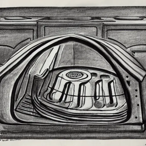 Prompt: mc escher drawing of an impossible oven