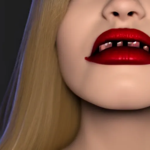 Prompt: a 3 d render of a lusty blonde woman with lucious red lips opening her mouth and sticking out her tongue ue 4 photorealism artstation