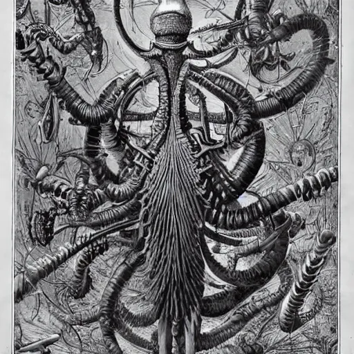 Image similar to Artwork by Ernst Haeckel of The Chitine King Hian the Demigod, master of Ice, and their hateful haunting of steam mephits and horrifying balors, who plan to take revenge on the party for a perceived wrong done to them long ago.