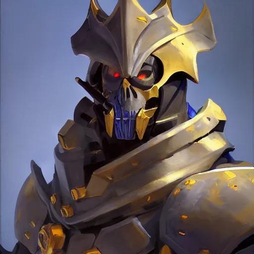 Prompt: greg manchess portrait painting of armored ainz ooal gown as overwatch character, medium shot, asymmetrical, profile picture, organic painting, sunny day, matte painting, bold shapes, hard edges, street art, trending on artstation, by huang guangjian and gil elvgren and sachin teng