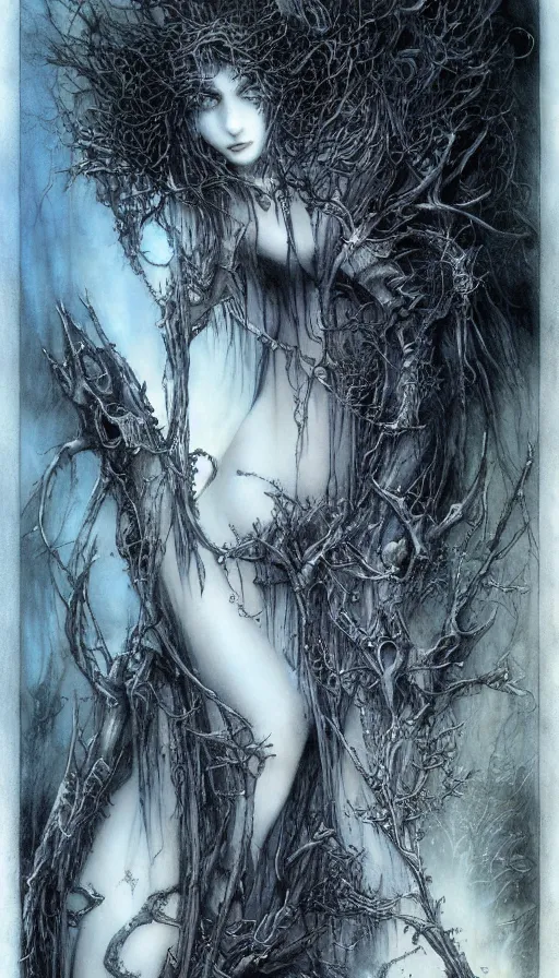 Prompt: life and death mixing together, by luis royo,