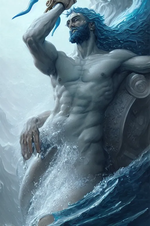 Image similar to poseidon humanoid god of the sea, trident, highly detailed, d & d, fantasy, highly detailed, digital painting, trending on artstation, concept art, sharp focus, illustration, art by artgerm and greg rutkowski and magali villeneuve