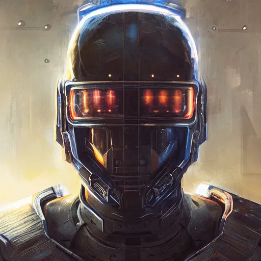 Image similar to henry cavill as a realistic scifi cyberpunk knight, closeup portrait art by donato giancola and greg rutkowski, realistic face, digital art, trending on artstation, skull helmet, symmetry!!!