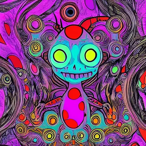 Image similar to ladybug as a monster, psychedelic art style, scary atmosphere, nightmare - like dream