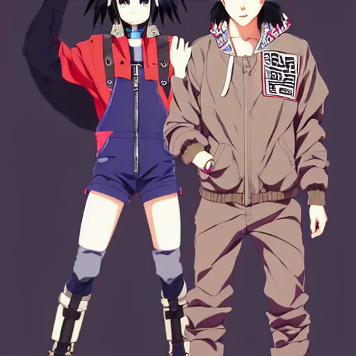 Image similar to a beautiful androgoynous anime boy gravure model, wearing oversized mayan bomber jacket and leotard with overalls, bulky poofy bomber jacket with mayan patterns, aztec street fashion, gapmoe yandere grimdark, trending on pixiv fanbox, painted by greg rutkowski makoto shinkai takashi takeuchi studio ghibli, akihiko yoshida