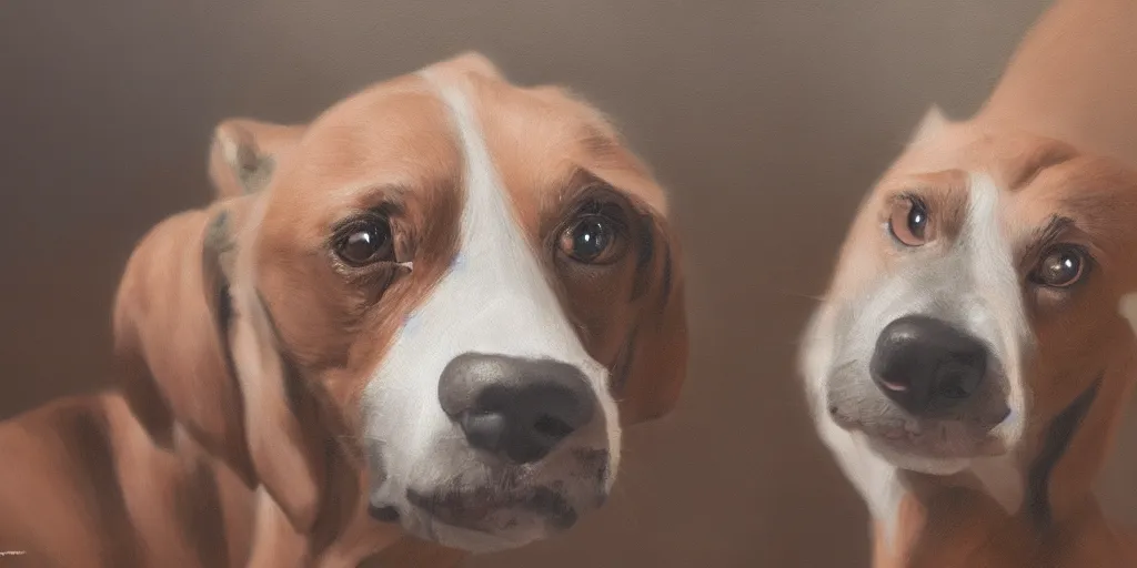 Image similar to a dog, cinematic angle, studio Ghibli, cinematic lighting, detailed oil painting, hyperrealistic, 8k