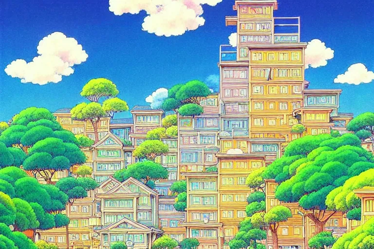 Prompt: an elaborate painting of a peaceful neighborhood, detailed, by studio ghibli!!!!!!!!!!! beautiful golden hour, anime, masterpiece