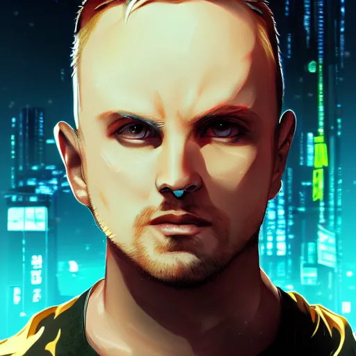 Image similar to portrait of cyberpunk jesse pinkman, anime fantasy illustration by tomoyuki yamasaki, kyoto studio, madhouse, ufotable, comixwave films, trending on artstation