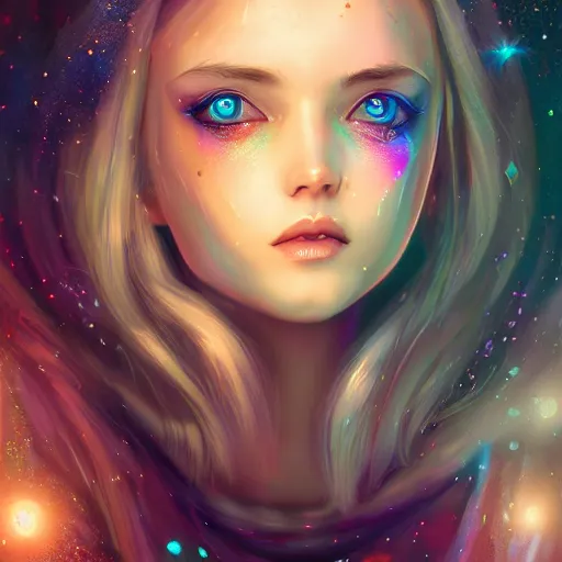 Image similar to digital 2 d, fantasy, illustration, fan art, digital art, digital painting, semi realism, semi realistic, portrait, glitter, crystal, glitters, ranni, fromsoftware, eldenring, fanart, iridescent, holographic, artstation