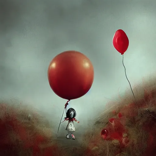 Image similar to grunge cartoon landscape sketch of bilie eilish with a wide smile and a red balloon by - michal karcz, loony toons style, pennywise style, horror theme, detailed, elegant, intricate