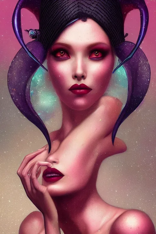 Image similar to portrait of an elegant alien bee woman queen, straight on portrait, by artgerm, tom bagshaw, gerald brom, vaporwave colors, lo - fi colors, vaporwave, lo - fi, moody vibe, goth vibe, 4 k, hd,