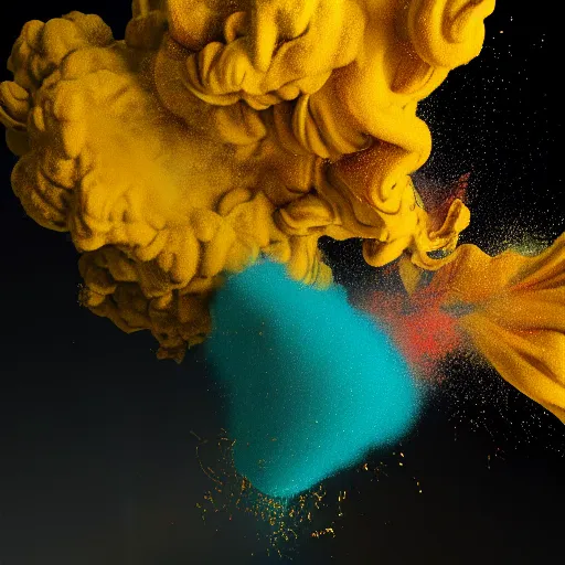 Image similar to color powder explosion on top of baroque renaissance painting, particles, fine detail, hyperrealism, damien hirst and jackson pollock and james jean, golden ratio, fractal, sharp focus, octane render, artstation, vfx