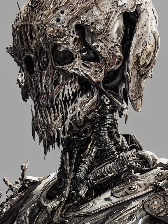 Prompt: portrait art of 8k ultra realistic undead alien, detailed intricate ornate armour,decaying, cybernetic, full of colour, cinematic lighting, battered, trending on artstation, 4k, hyperrealistic, focused, extreme details,unreal engine 5, cinematic, masterpiece, art by ayami kojima, giger