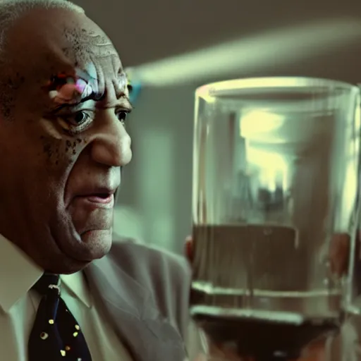 Image similar to Bill Cosby as a mixologist, cinematic lighting, dramatic, octane render, long lens, shallow depth of field, bokeh, anamorphic lens flare, 8k, hyper detailed, 35mm film grain