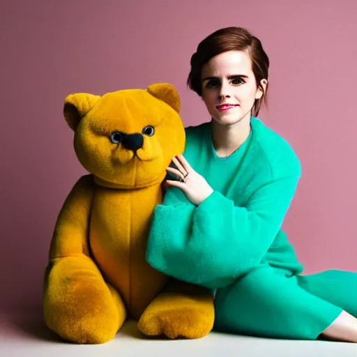 Prompt: Emma Watson as a cuddly toy, fluffy, cute, studio photography