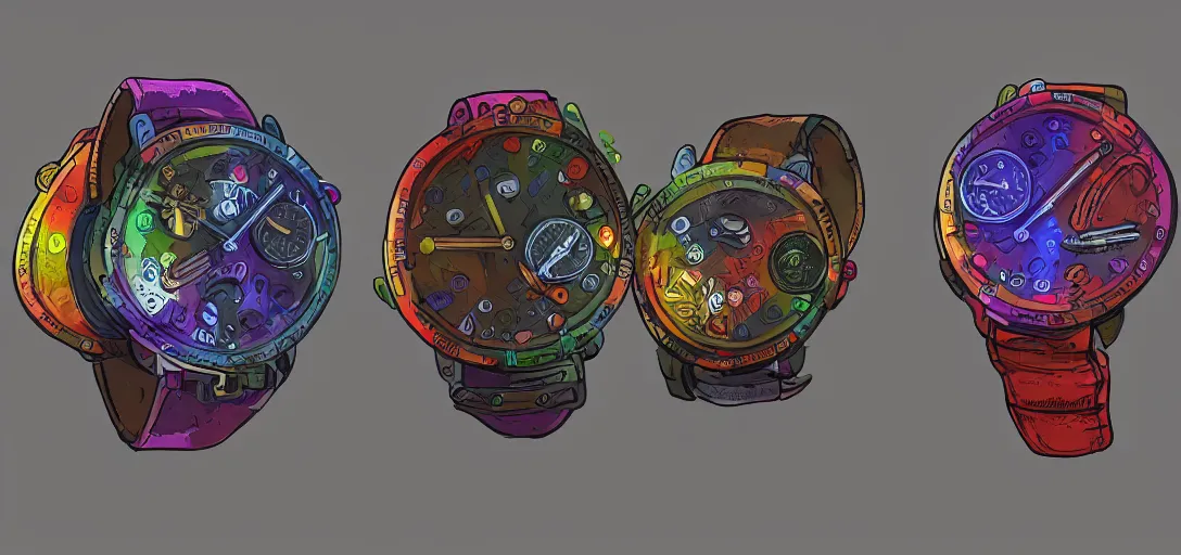 Prompt: retro watch concept art, vibrant colors, 8 k photorealistic, hd, high details, trending on artstation