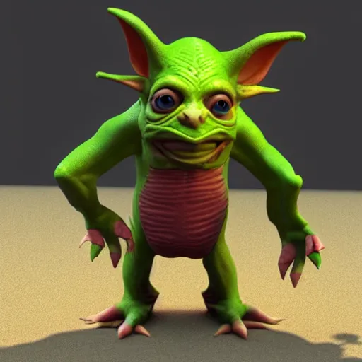 Image similar to poorly rendered 3 d adorable goblin