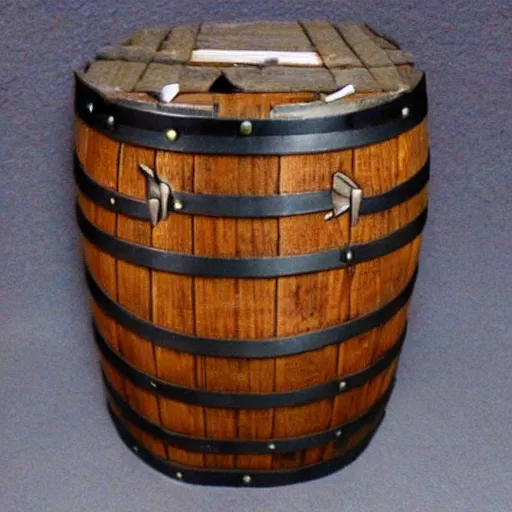 Prompt: a mimic barrel from dnd