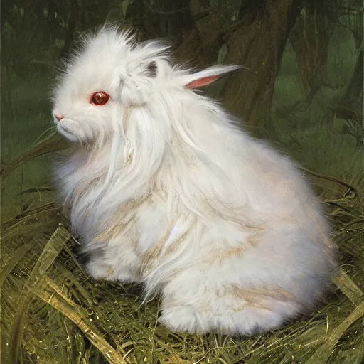 Image similar to white lionhead dwarf bunny rabbit as a fantasy knight, closeup portrait art by norman rockwell and donato giancola and greg rutkowski