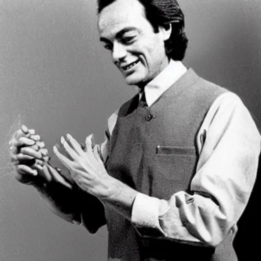 Image similar to a baby richard feynman with noodle hands designing the first atomic richard feynman