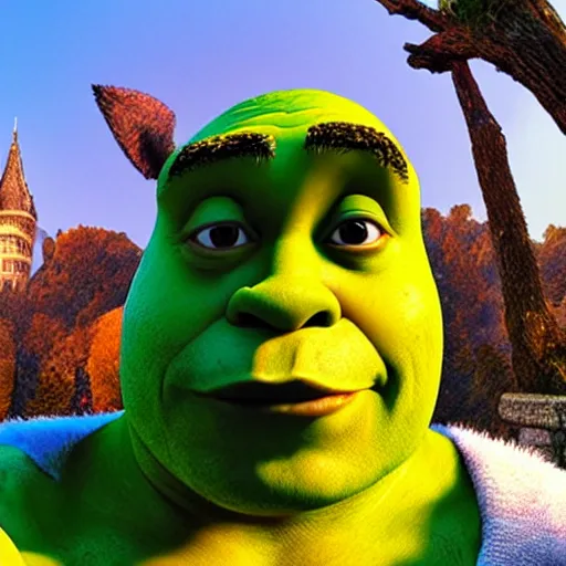 shrek takes an accidental selfie, | Stable Diffusion