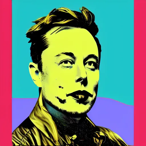 Prompt: a beautiful artistic portrait of elon musk in the style of andy warhol