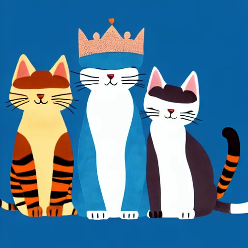 Image similar to cute cat family wearing blue crowns , digital art , trending on artstation , 4k , HD