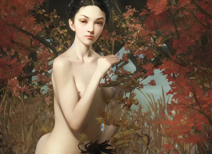 Image similar to feminine yukiko amagi, full body, romanticism, fantasy, intricate, elegant, highly detailed, digital painting, art station, concept art, smooth, sharp focus, oil painting, art by caravaggio and greg rutkowski and alphonse mucha