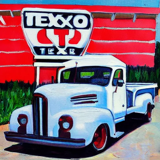 Image similar to an awesome painting with texaco camion by peter klasen