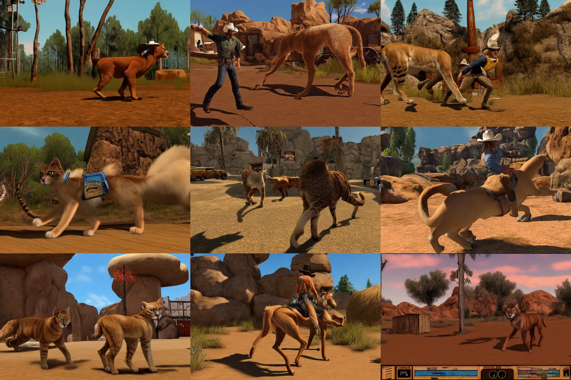 Prompt: furry - puma - cowboy uhd pc game screenshot : meowdy