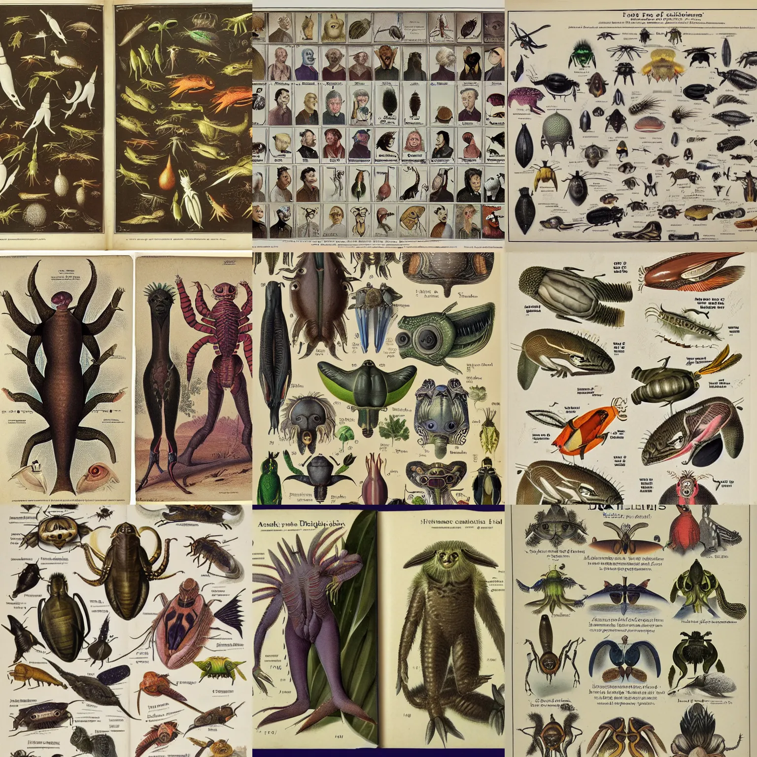 Prompt: field guide for identifying diffrent species of aliens, showing an example of a male and female of each species, by john james audubon